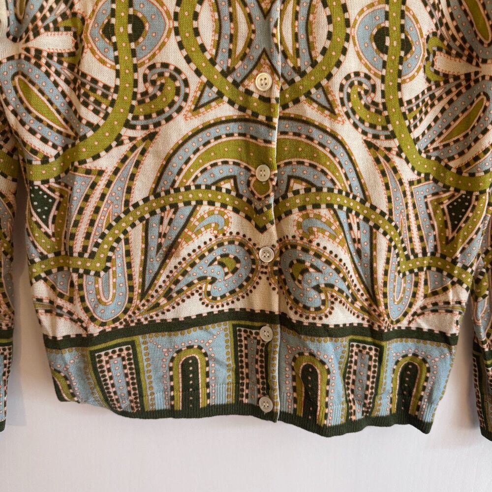 Womens J Crew 100% Merino Wool Paisley Abstract Baroque Cardigan Small - Picture 2 of 4